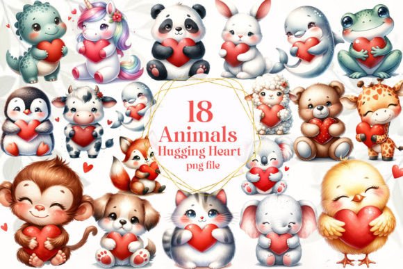Download Animals Hugging Heart Clipart - Premium Resources